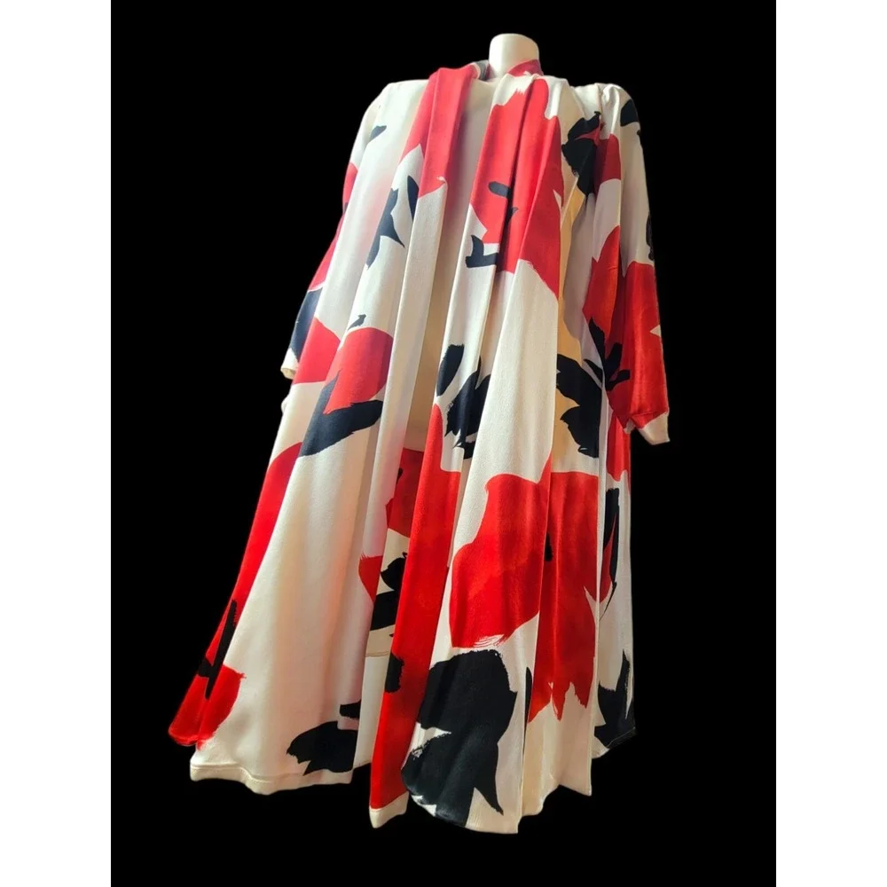 Vintage USA Pure SILK Voluminous Donna Karan Bold Floral Jacket Kimono Overpiece